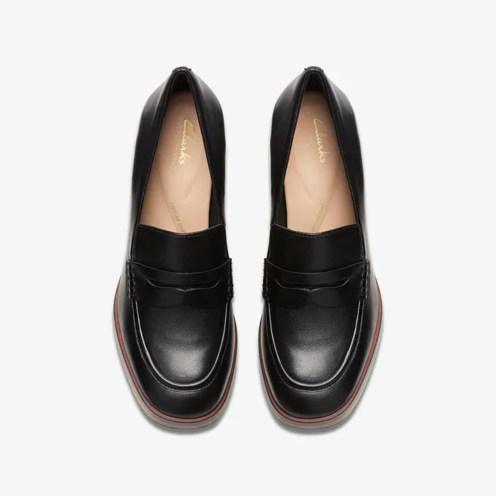 Zoya 85 Walk Black Leather Women Clarks Heels and Pumps